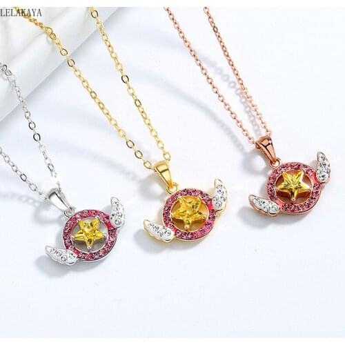 Card Captor Sakura Star Magic Wings Sterling Silver Necklace Pendant Cosplay Anime Action Figure Women Girl Jewelry Accessories