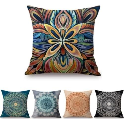 Decorative Geometric Mandala Art Home Decoration Sofa Throw Pillow Case Cotton Linen Green Blue Purple Vintage Cushion Cover
