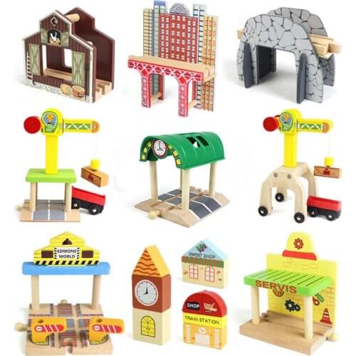 Wooden Track Railway Bridge Accessories Wooden Building Blocks Educational Toys Compatible all Wood Track Toys For Kids