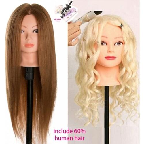 60 % Real Human Hair 60 cm Training Head blonde For Salon Hairdressing Mannequin Dolls professional styling head can be curled