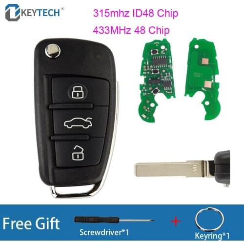 OkeyTech 3 Buttons With 315Mhz 433Mhz Flip Folding Remote Car Key For Audi A2 A3 A4 S4 Cabrio Quattro Avant 2005 2006 2007 2008