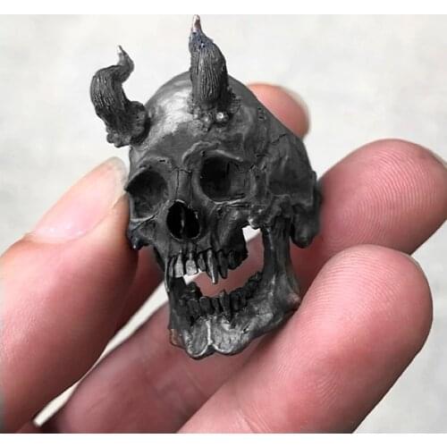 EYHIMD Detail Black Stainless Steel Demon Skull Ring Horned Satan Devil Biker Rings Mens Punk Goth Jewelry