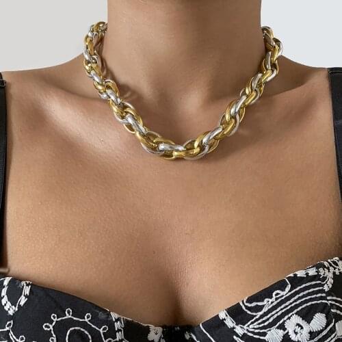 Punk Miami Cuban Choker Necklace Collar Statement Hip Hop Big Chunky Aluminum Mixed Gold Thick Chain Necklace Women Jewelry