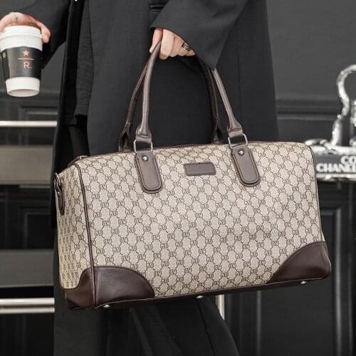 Fashion Classic Travel Handbag Large Capacity Black Plaid Leather Waterproof Boarding Gym Bags Weekend Trip Duffle Bag Organizer