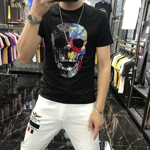 2021 Summer New Mens T-Shirt Hot Diamond Printing Basketball Sweatshirt Wild Loose Personality Youth Hip-Hop Top