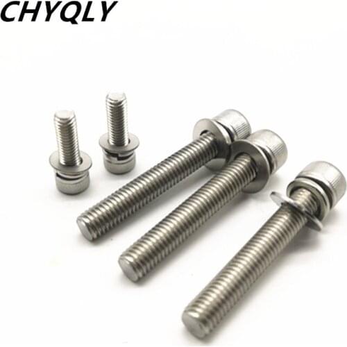 10pcs/lot M3 M4*6/8/10/12/14/16/18-45 304 Stainless Steel Hexagon Cap Bolt Screw And Flat Spring Washer Sets