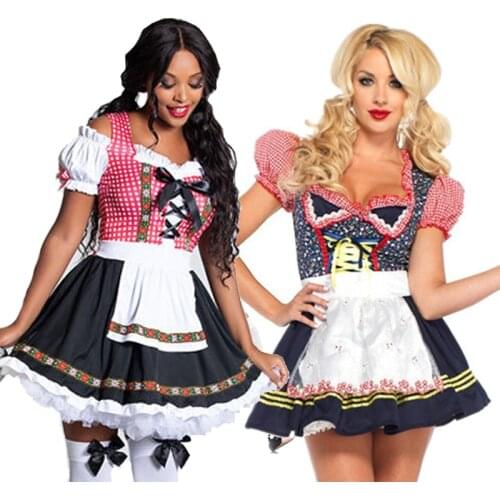 NEW Carnival Oktoberfest Bavarian Dirndl Costume Lovely Plaid Dress Wench Clubwear Bar Cosplay Halloween Fancy Party Dress