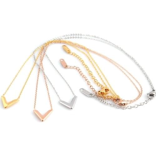 Stainless steel necklace Classic Design V Letter Pendant Necklace For Woman Jewelry