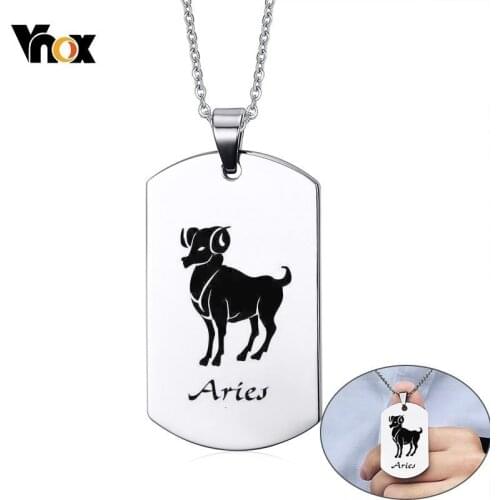 Vnox Aries Astrology Constellation Horoscope Zodiac Pendant Necklaces for Men Woman Free Custom Engraving Collar Accessory