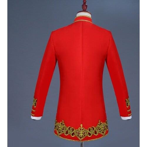 Jacket+Pant+Vest 3 piece Suits Men Gold Embroidery Open Stitch Stand Collar Slim Fit Blazer Red Black Navy Blue Costume Homme