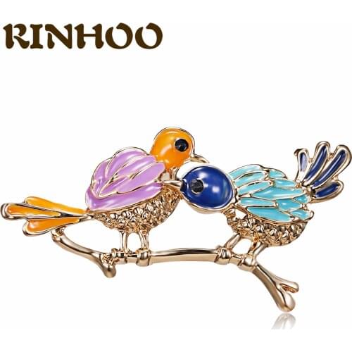 RINHOO Couple Birds On the Tree Brooches Women Enamel Animal Flowers Weddings Brooch Pins Lover Gifts