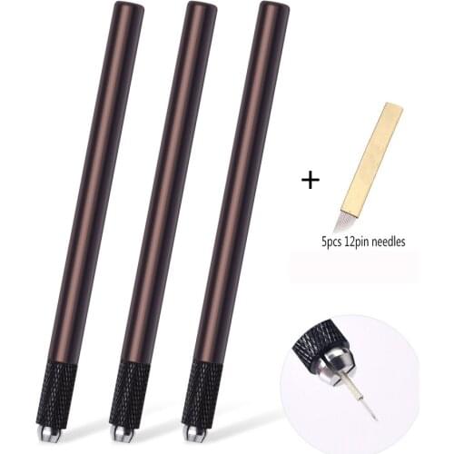 Manual 3D Eyebrow Tattoo Microblading Pen Permanent Makeup Manual Pen Tattoo Supplies + 5Pcs12 Pins Needles