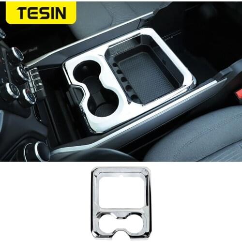 TESIN Interior Mouldings Car Central Cup Holder Storage Compartment Panel Decoration Cover Stickers For Dodge RAM 1500 2018-2021