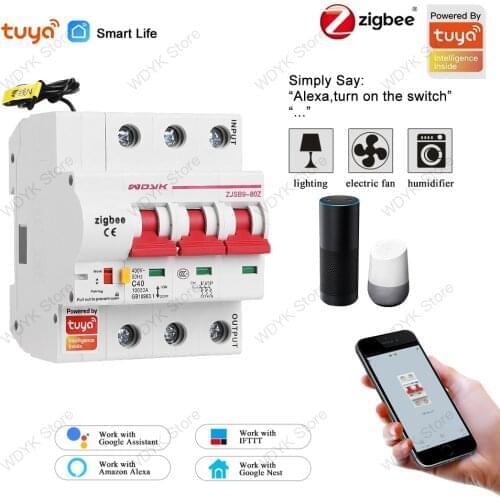 Tuya zigbee 3P Smart circuit breaker remote control no distance limit compatible Alexa echo google Assistant for Smart Home