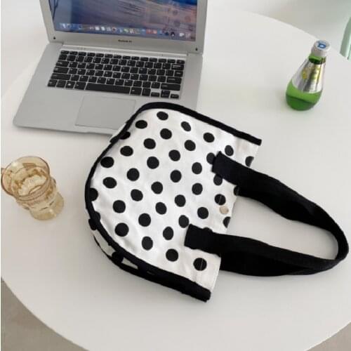 Female Handbag Retro Fashion Wave Point Print Cotton Bags For Women New Casual Larger Capacity Portable Lunch Bags Сумка Женская