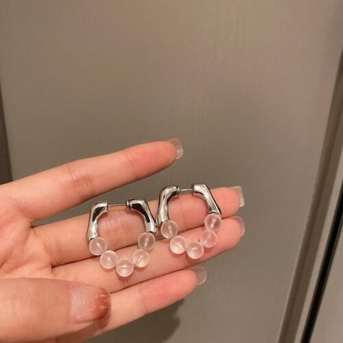 Minar Statement Transparent Natural Stone Pendant Earrings for Women Ladies Silver Color Alloy Circle Earrings Accessories