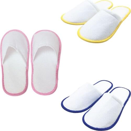 10 pairs of White Towelling Hotel Disposable Slippers Terry Spa Guest Shoes Blue