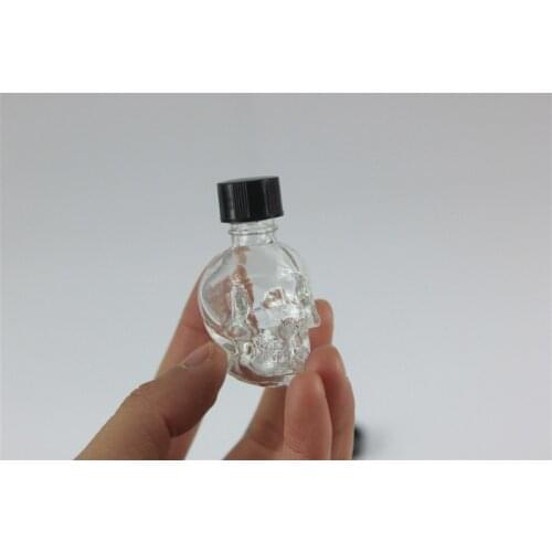 10pcs/lot Mini 8ml Essential Oil Bottles SkullShape Perfume Bottle Clear Glass Bottle with Orifice Reducer Cap Small Essential