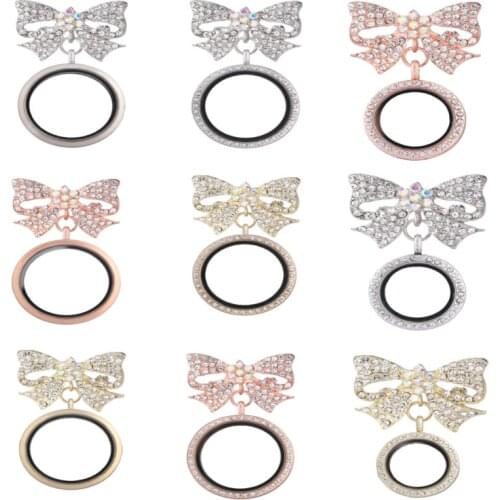 10PCS Rhinestone Round Grass Pendant Butterfly Floating Locket Brooches Finding Living Locket Fit Pearl Women Gift Jewelry