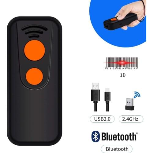 1D Laser Handheld Portable Bluetooth 2.4G Wireless USB 3 in 1 Barcode Scanner with Storage Mode