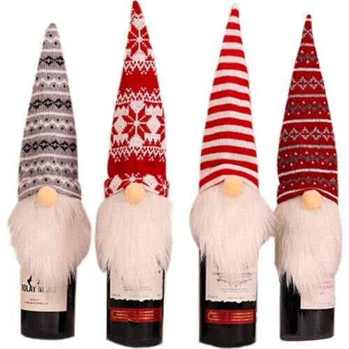2020 Christmas Wine Bottle Cover Cute White Beard Gnome Wine Bottle Toppers Dinner Table Decoration For Home