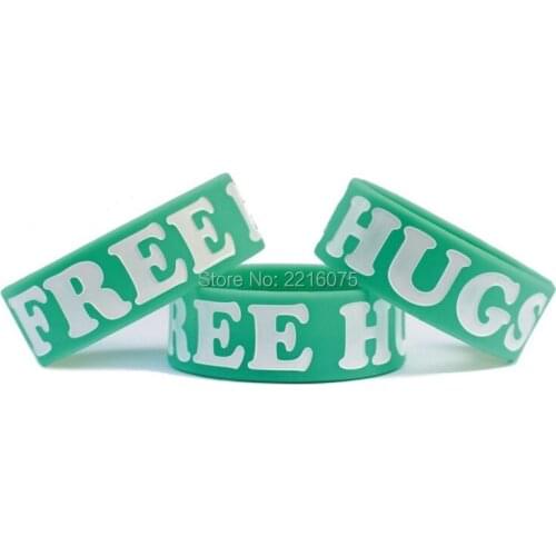 300pcs One Inch Campaign Free Hugs wristband silicone bracelets free shipping by DHL express