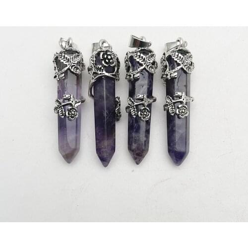 Fashion Plum blossom amethysts natural stone crystal Pendants & necklaces for making Jewelry trendy 4pcs/lot Free shipping