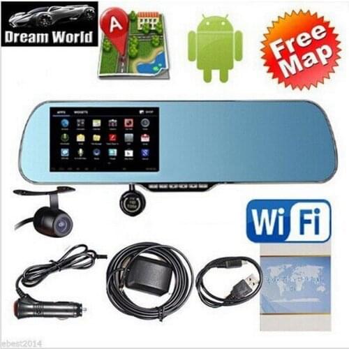 5pcs 5.0\"Touch Android GPS WiFi FM FHD 1080P dash camera parking Rearview mirror Car DVR Dual Camera GPS