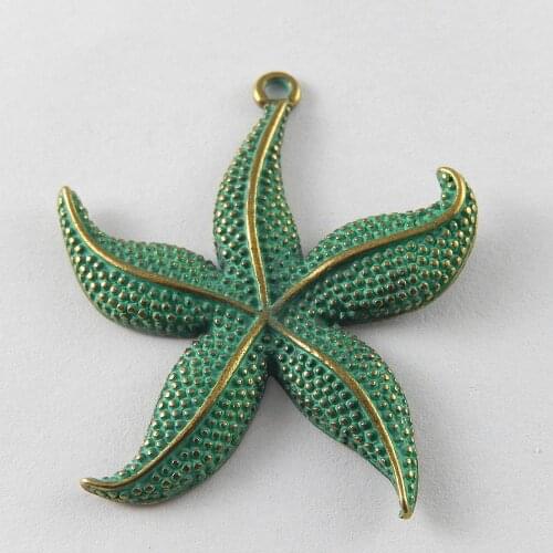 5PCS Star Pendat Patina Verdigry Patina Brass Starfish Charms Pendants For Jewelry Finding Making Necklace Accessory 48*43*3m
