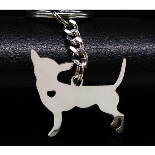 2021 Chihuahua Dog Keychain Pokemon Jewelry Silver Color Stainless Steel Keychain for Women Dog Jewelry llaveros mujer K922S01