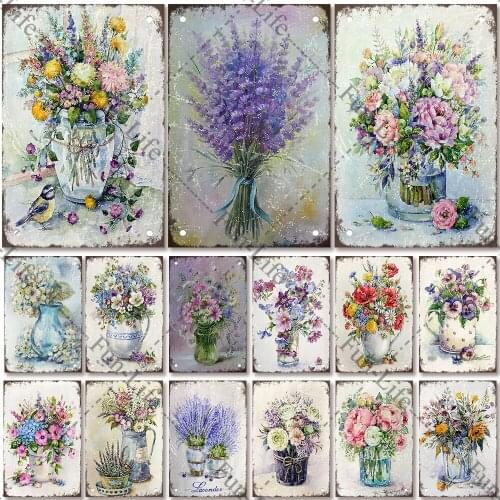 Flower Vintage Metal Tin Signs Lavender Retro Metal Poster Plates Plaque Bar Pub Garden Farm Home Wall Decor