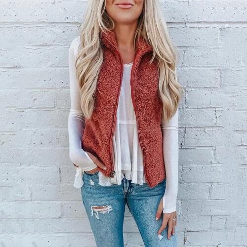 Hitmebox 2019 Autumn Winter Womens Sleeveless Warm Fuzzy Vest Soft Fleece Faux Furs Zipper Pocket High Neck Jacket Waist Coats