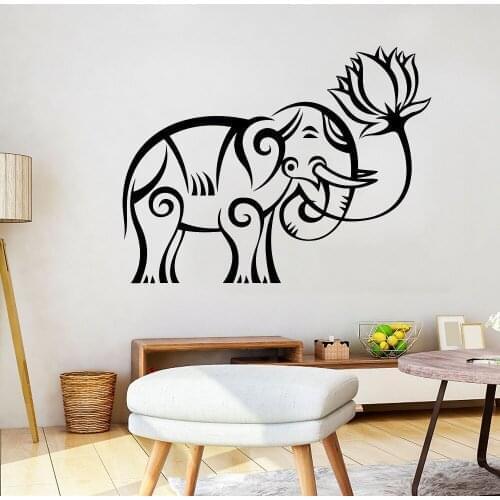 Indian style Elephant Lotus Indian Pattern Wall Decal Vinyl Wall Sticker for Yoga Studio Home Bedroom Decoration Wallpaper ov62