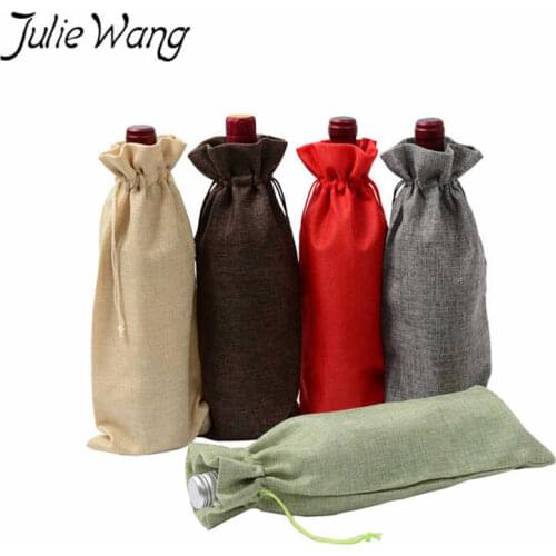Julie Wang 10PCS Linen Bottle Drawstring Bag Jewelry Pouch Christmas Wedding Gift Bags Packing Bag Fashion Money Storage Pouch