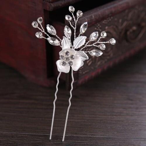 2PCS Crystal Flower Leaf Handmade Bride Hair Sticks Wedding Hair Pins Bridal Rhinestone Hair Clip Headpiece Hair Accessories SL