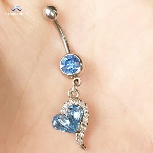 Cute Royal Blue Bijoux Heart Navel Piercing Ombligo 14G Dangle Belly Button Piercing Nombril Belly Ring Pircing Earring Ornament