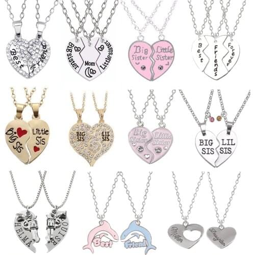 2020 Fashion Simple Heart Necklace Sisters Pendant 2 Piece Set BFF Letter Splicing Alloy Friendship Accessories Gift Hot Sale
