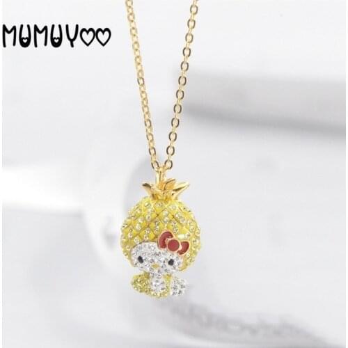 Fashion jewelry high quality,sweet and cute yellow pineapple cat women necklace Crystal pineapple KT cat clavicle chain women