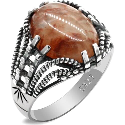 Genuine 925 Sterling Silver Mens Ring Natural Quartz Stone Simple And Generous Trend Hollow Design Sunflower Wedding Mens Ring
