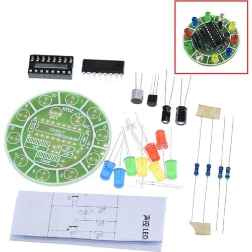 CD4017 DIY Colorful Voice Control Rotating LED Light Kit Electronic Manufacturing Kit Spare Parts Student Laboratory