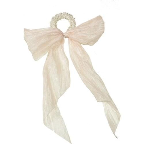2021New bow hair rope apricot silk scarf hair accessories