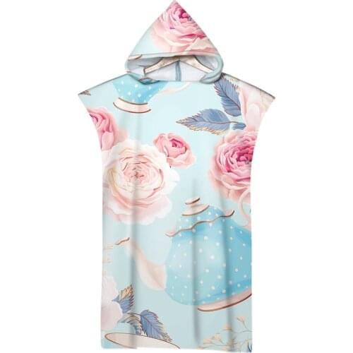 New Fashion Flower Print Microfiber Adult Beach Poncho Towel Swimming Surf Change Robe Quick Drying Bath Hooded Towels Bathrobe