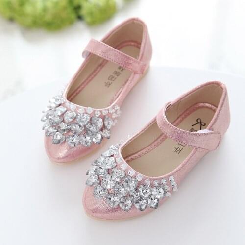 Spring and Summer New Girls' Single Shoes Girls Flat Shoes Childrens Crystal Shiny Princess Shoes Girls Sweet Soft Sole Shoes