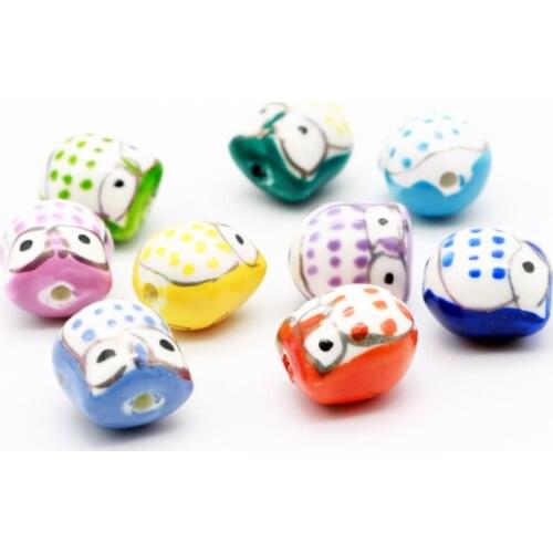 Wholesale Jewelry DIY Fashion Animal Porcelain Ceramic Beads Handmade 10pcs/lot 16*14mm Cute Owl Straight Hole Spacer Beads