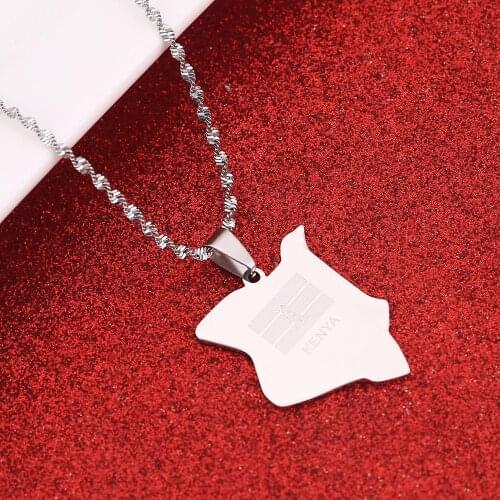 Stainless Steel Kenya Map Pendant Necklaces Silver Color Kenyans Map Charm Jewelry
