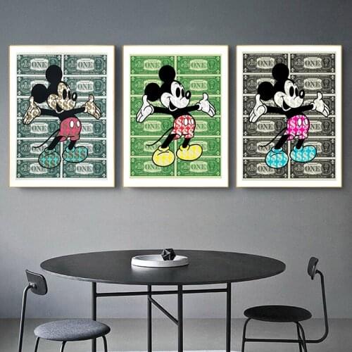 Canvas Poster Prints Wall Art Pictures for Living Room Home Decor Rich Mickey Mouse Wall Art Disney One Dollar Bill Background