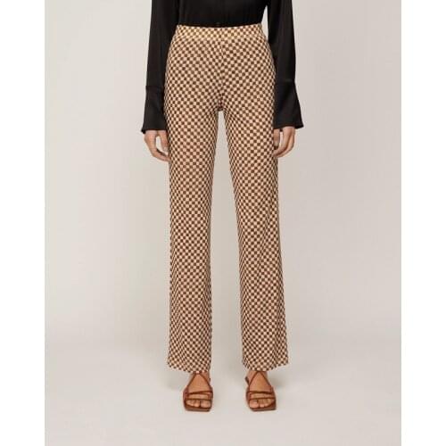 Nanus**a Retro Check Printed High Waist Straight Pants Casual Pants 2118