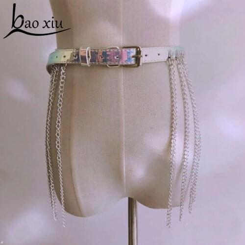 Luxury Women Punk Rave Rock metal Leather Waist Belt Sexy Harness Harajuku Gothic Tassel Bondage Fetish Corset Straps Chain Belt