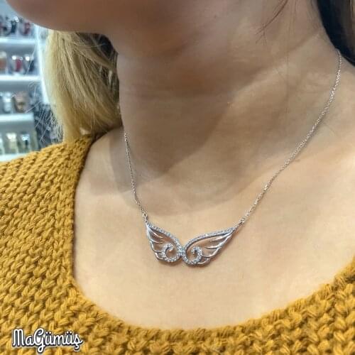Angel Michael Angel Wings White Gold Model Silver Necklace