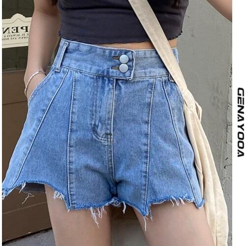 Genayooa Summer Jean Shorts Women Casual High Waist Shorts Korean Style Denim Shorts Irregual Jeans Shorts Pants Streetwear Hot